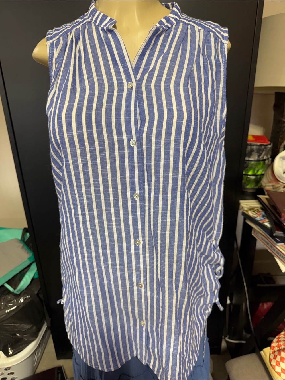 Kori Blue and White Striped Sleeveless Tunic Top